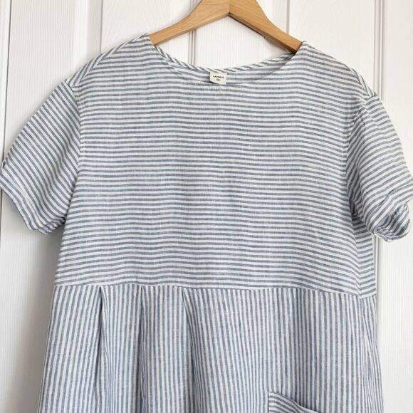 Lintico Morgan 100% Linen Striped Short Sleeve Midi Dress Boho Lagenlook Size S - Picture 6 of 16